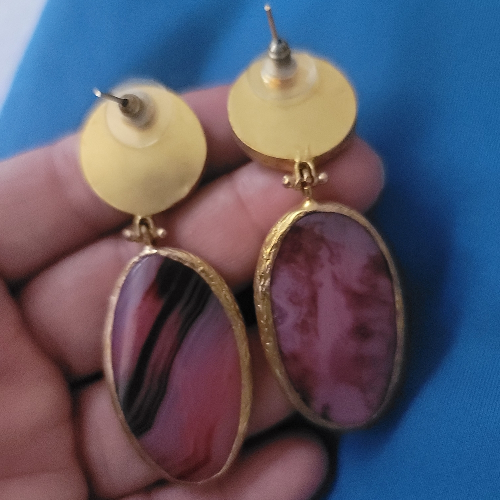 Elegant Gold and Pink Stone Earrings .... - Picture 2 of 6
